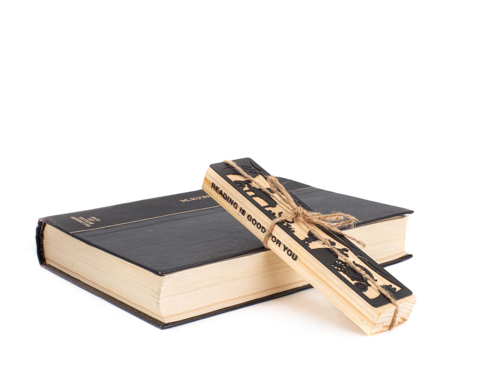 Theater metal bookmark with the engraved wooden gift block it ships with