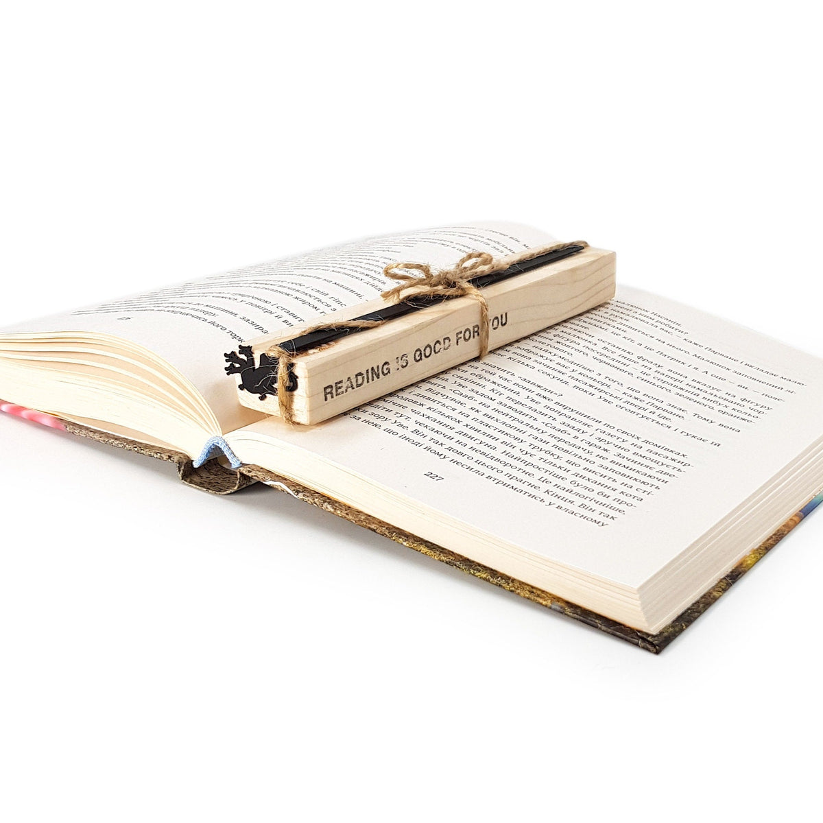 Three Headed Dragon metal bookmark with the engraved wooden gift block it ships with