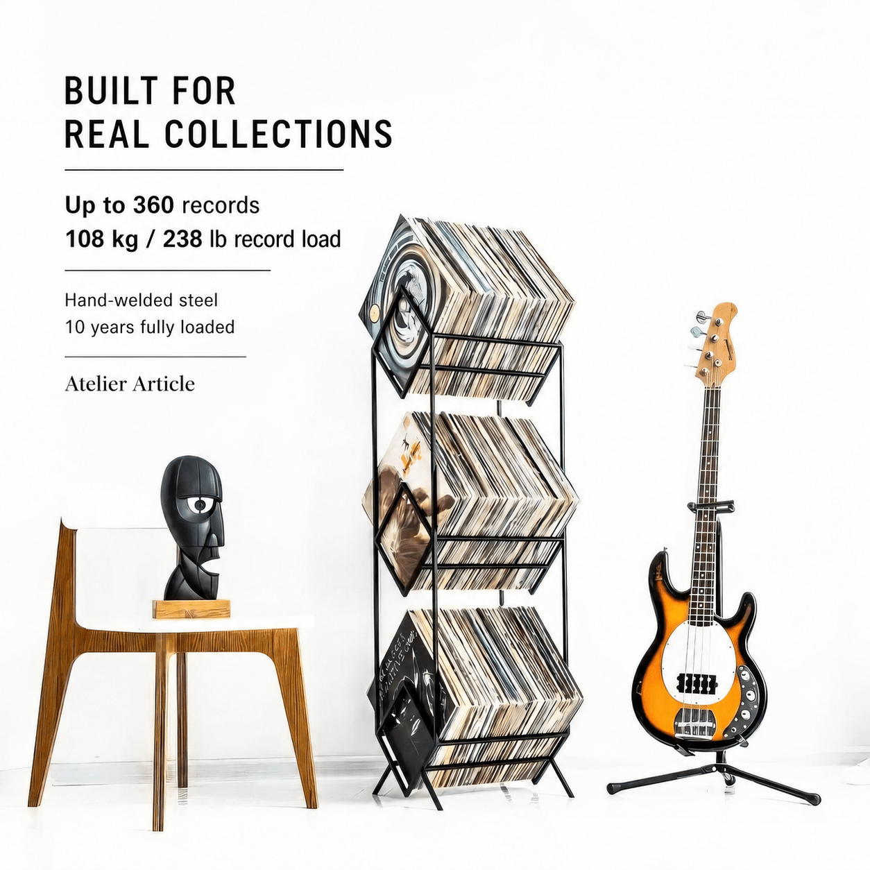 Atelier Article 3Romb record stand fully loaded with up to 360 records and 108 kg record load