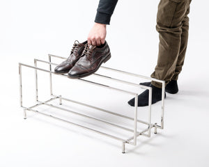 Stainless steel two-tier shoe rack in a hallway - Atelier Article