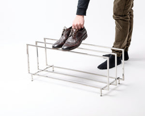 Stainless steel shoe rack welded joint close-up - Atelier Article