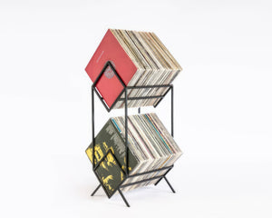 Black Atelier Article 2Romb vinyl record stand holding LPs on two tiers