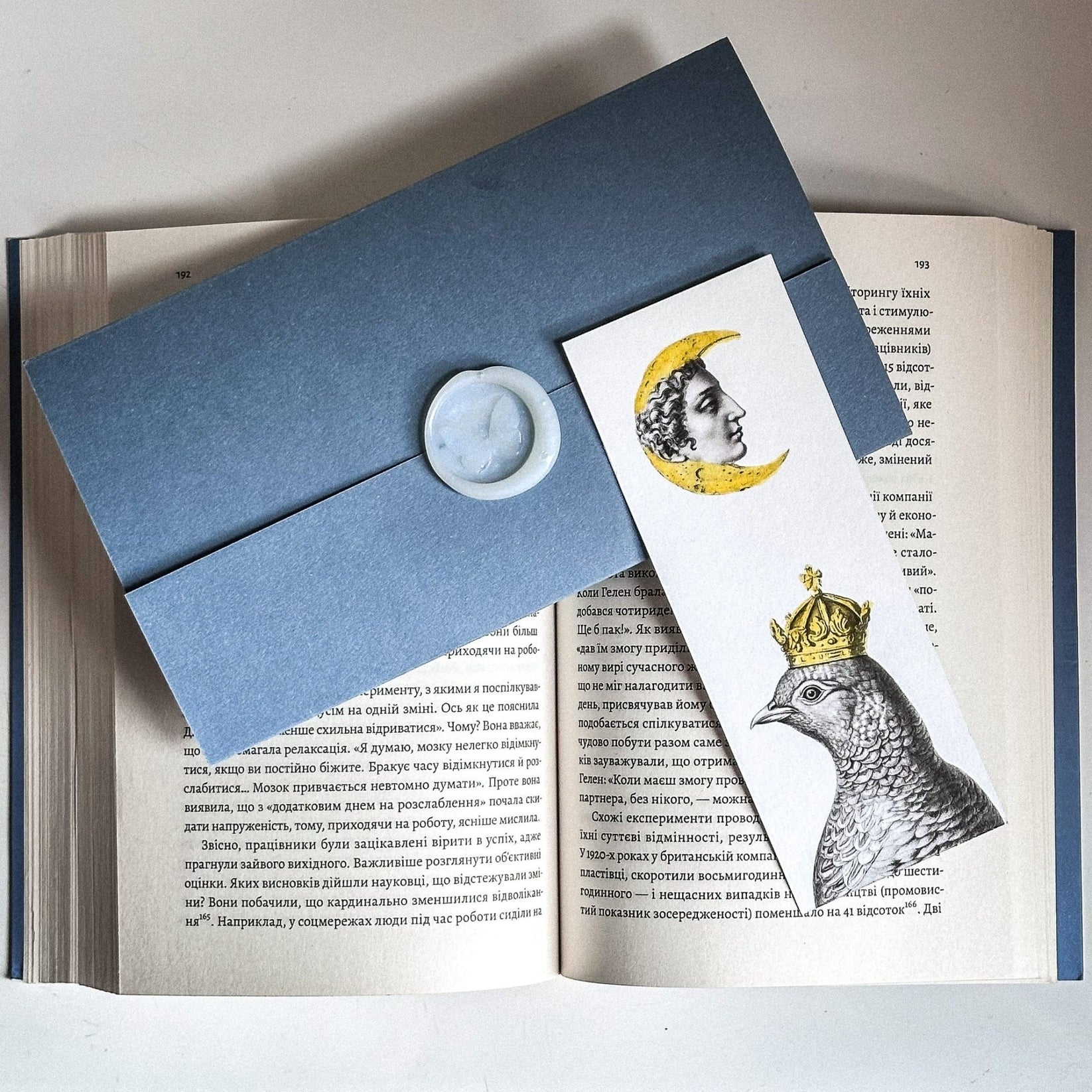 Unique Premium Quality Handmade Paper Bookmark "Pigeon Queen and The Moon". - Atelier Article