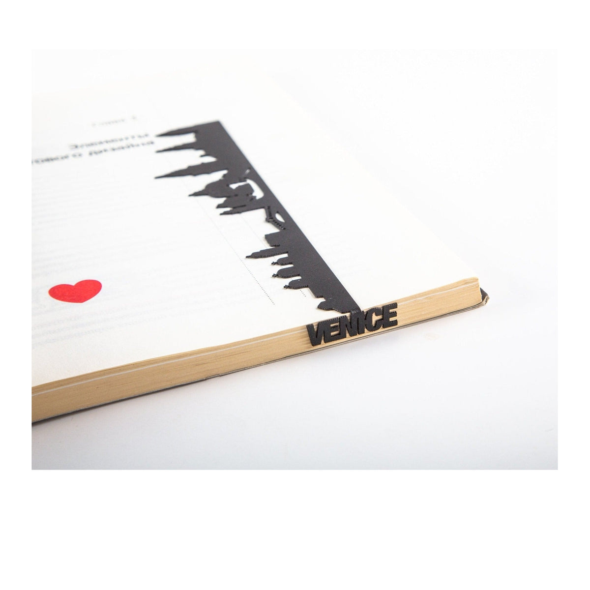 Venice metal bookmark with the engraved wooden gift block it ships with