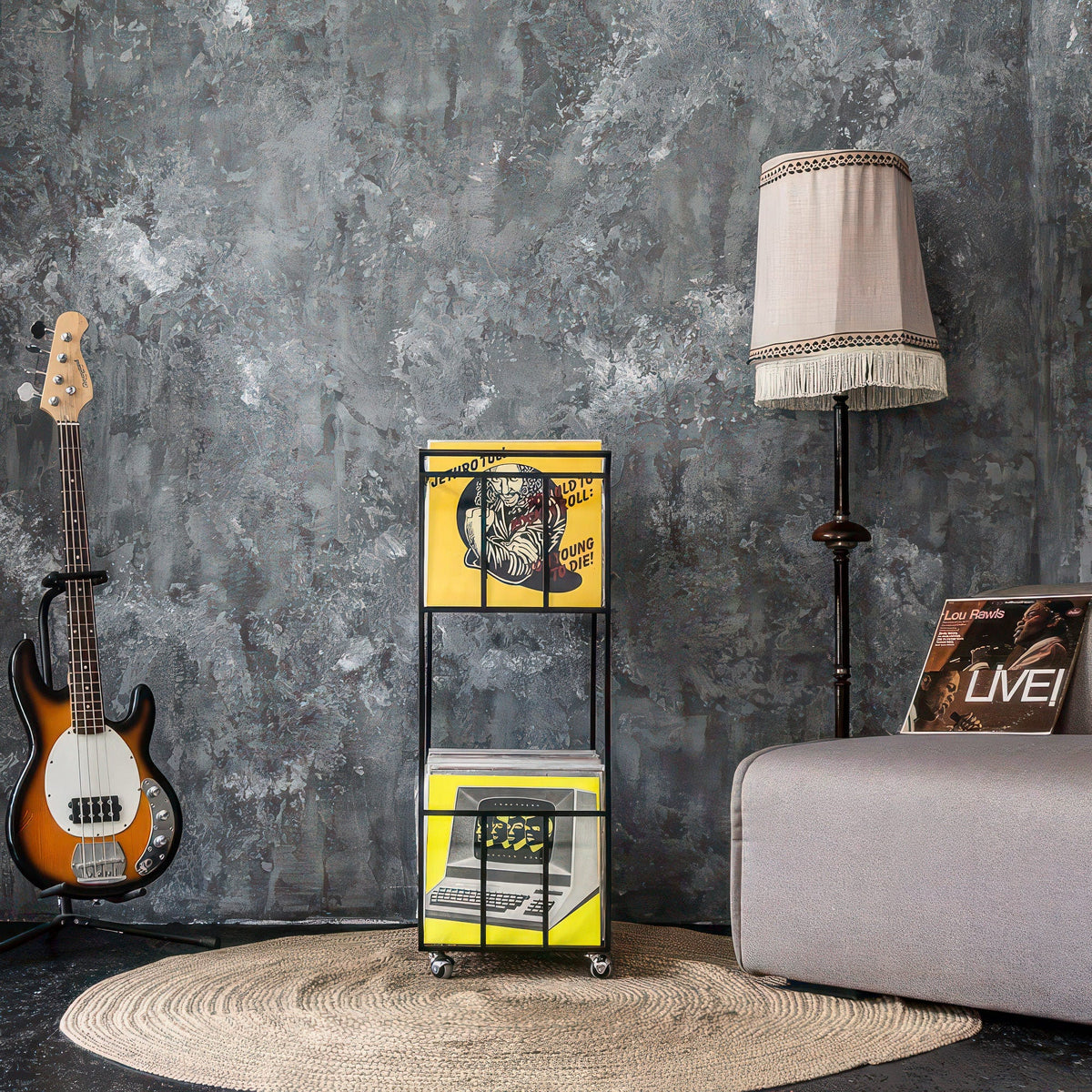 Premium Quality Hand-welded, Vinyl Record Storage, Mobile Double Deck LP Record Cart on Rubber Wheels - Atelier Article