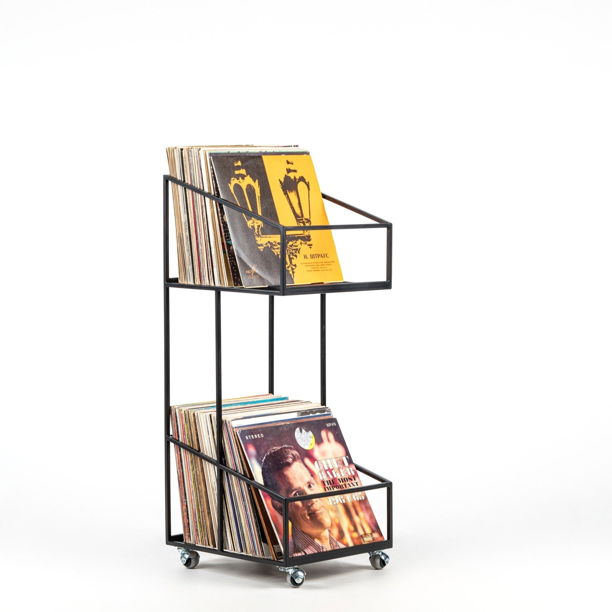 Vinyl Record Storage, Double Deck Shopping Cart Style Mobile LP Record Storage. - Atelier Article