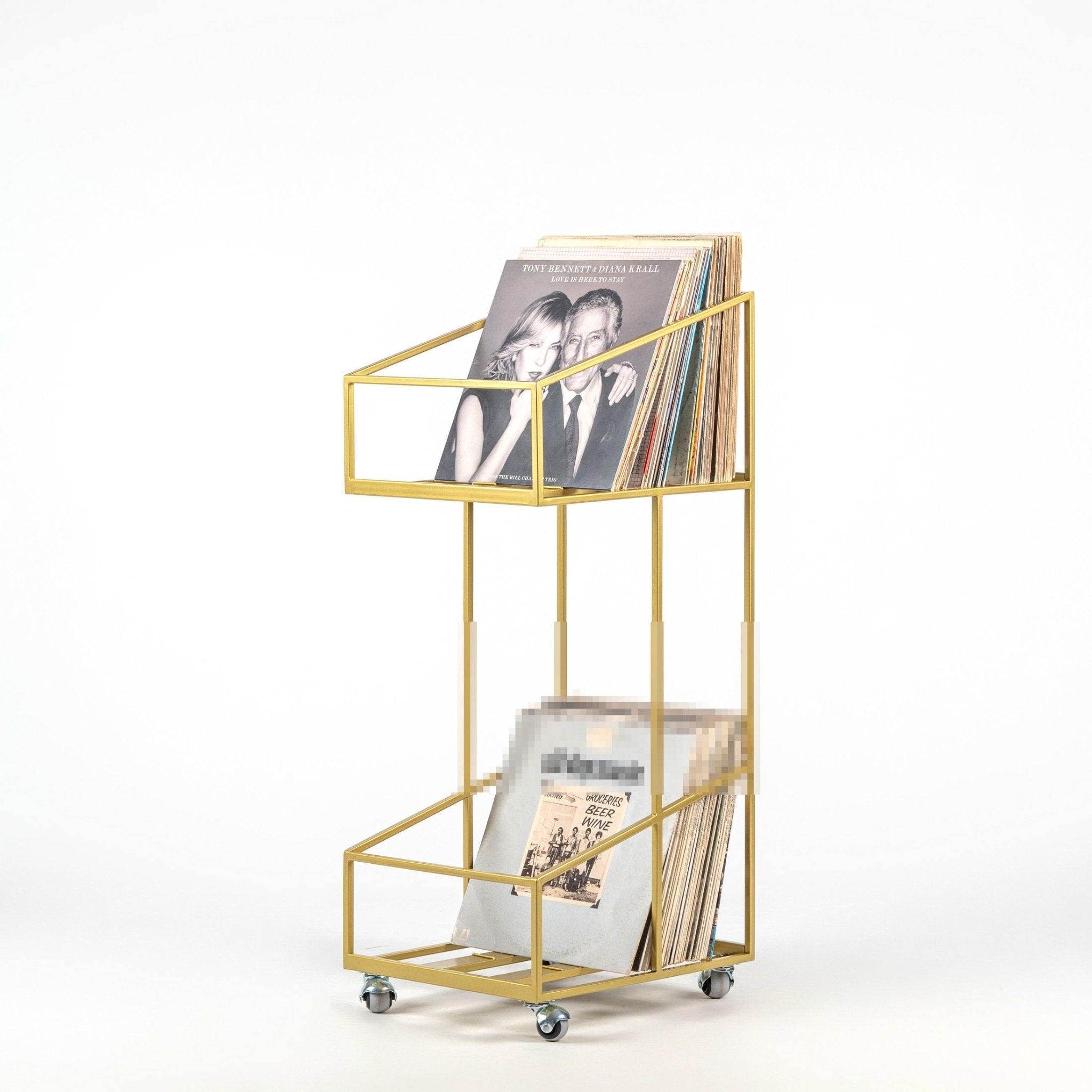 Vinyl Record Storage, Double Deck Shopping Cart Style Mobile LP Record Storage. - Atelier Article