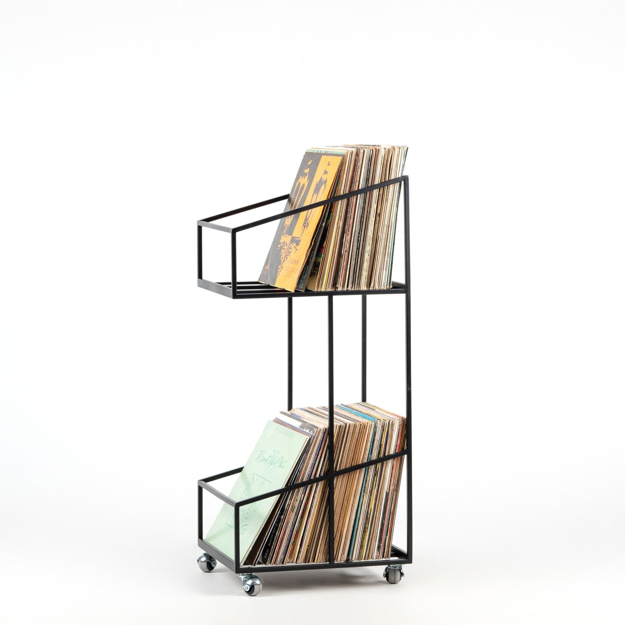 Vinyl Record Storage, Double Deck Shopping Cart Style Mobile LP Record Storage. - Atelier Article