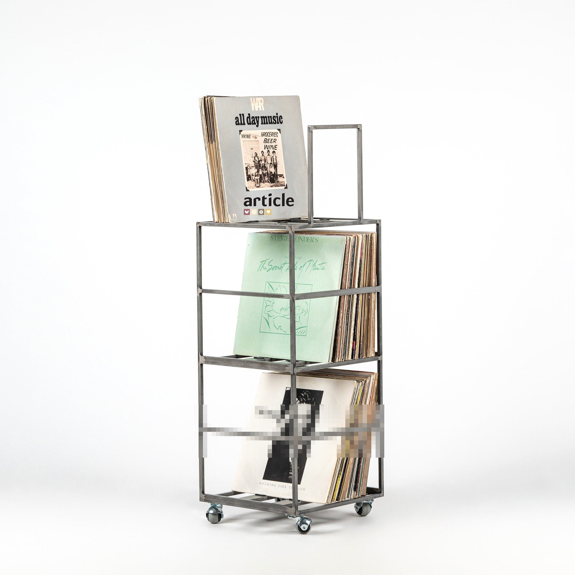 Premium Quality Hand-welded Triple Deck LP Album Mobile Cart, New Improved Model, Holds 180 - 360 LP Records-Atelier Article