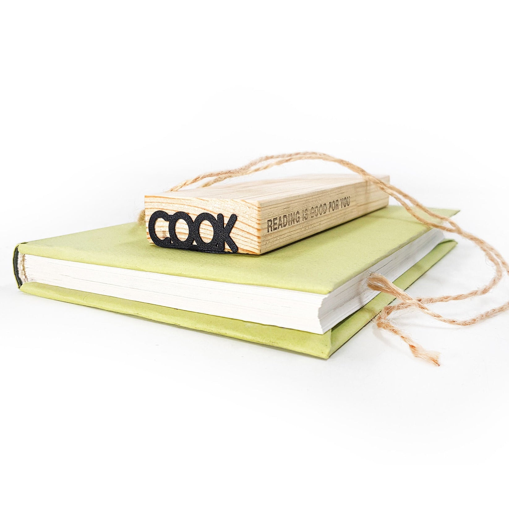 Whisk metal bookmark with the engraved wooden gift block it ships with